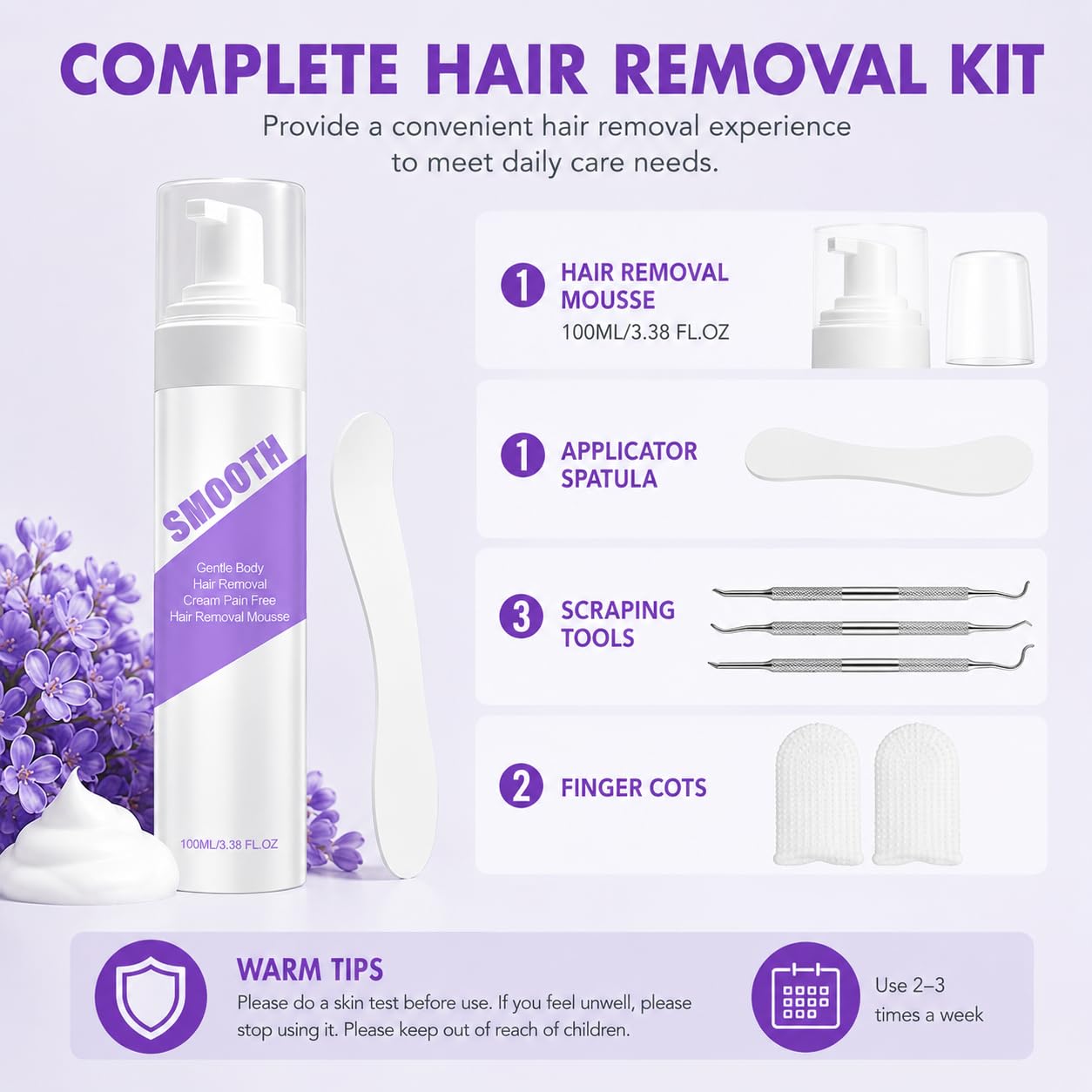 Hair Removal Spray - Gentle Formula for Smooth Skin on Legs, Arms, Chest, Underarms & Bikini Line