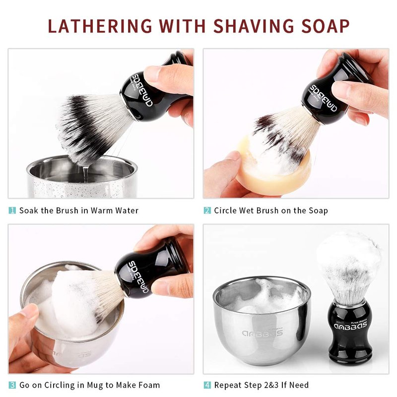 Anbbas Shaving Brush Synthetic Badger Hair with Stainless Steel Shaving Bowl,Black Acrylic Shaving Stand Holer for DE Razor Men Traditional Shave