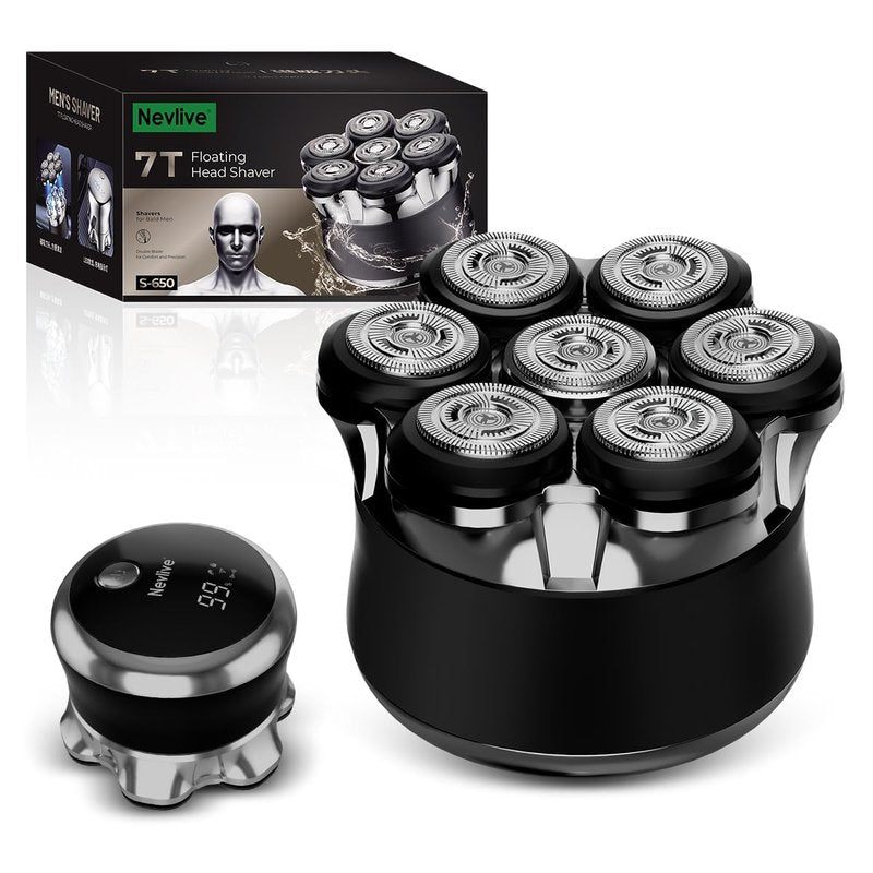 Head Shaver for Men Bald Head, 7D Rotary Electric Razor with Magnetic Detachable Head, Smooth Close Shave, LED Display, IPX7 Waterproof, USB-C Fast Charging