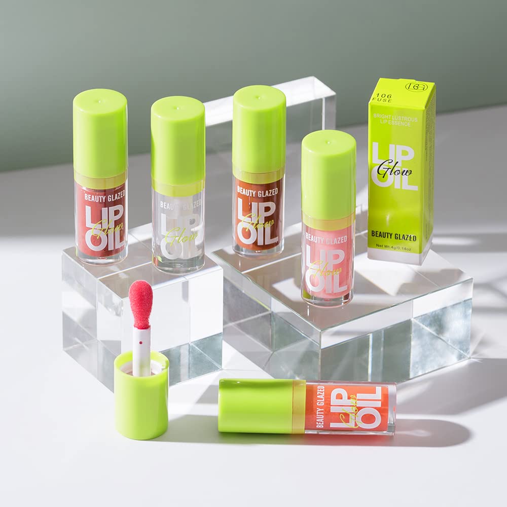 Beauty Glazed Big Brush Head Lip Oil, Ultra-Hydrating & Nourishing, Smooth Glossy Finish Glow Shiny and Vegan Tinted Gloss, Non-Sticky Formula (104# LOVE, 1) 0.14 Fl Oz