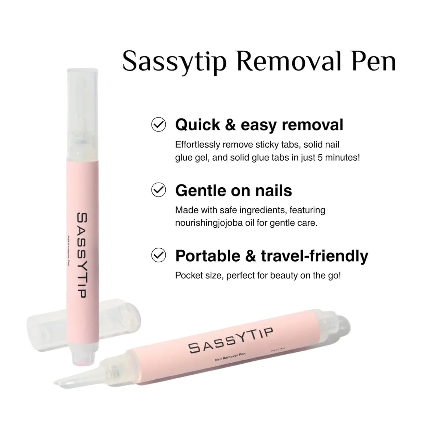 Nail Glue Remover Pen - Acetone-Free Gentle Formula for Press-On Nails | 0.11 fl. oz. (2 PCS)