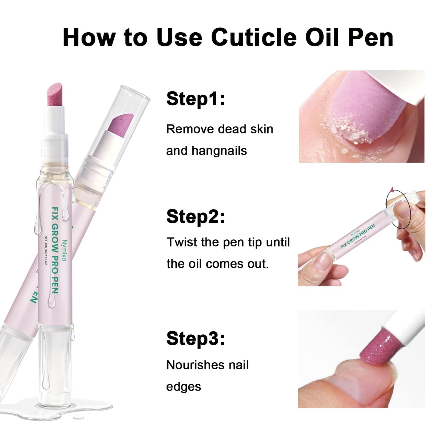 Cuticle Oil Pusher Pen - 2-in-1 Ceramic Nail Care Tool for Dry, Damaged Nails | Moisturizing & Polishing (1 Pcs)
