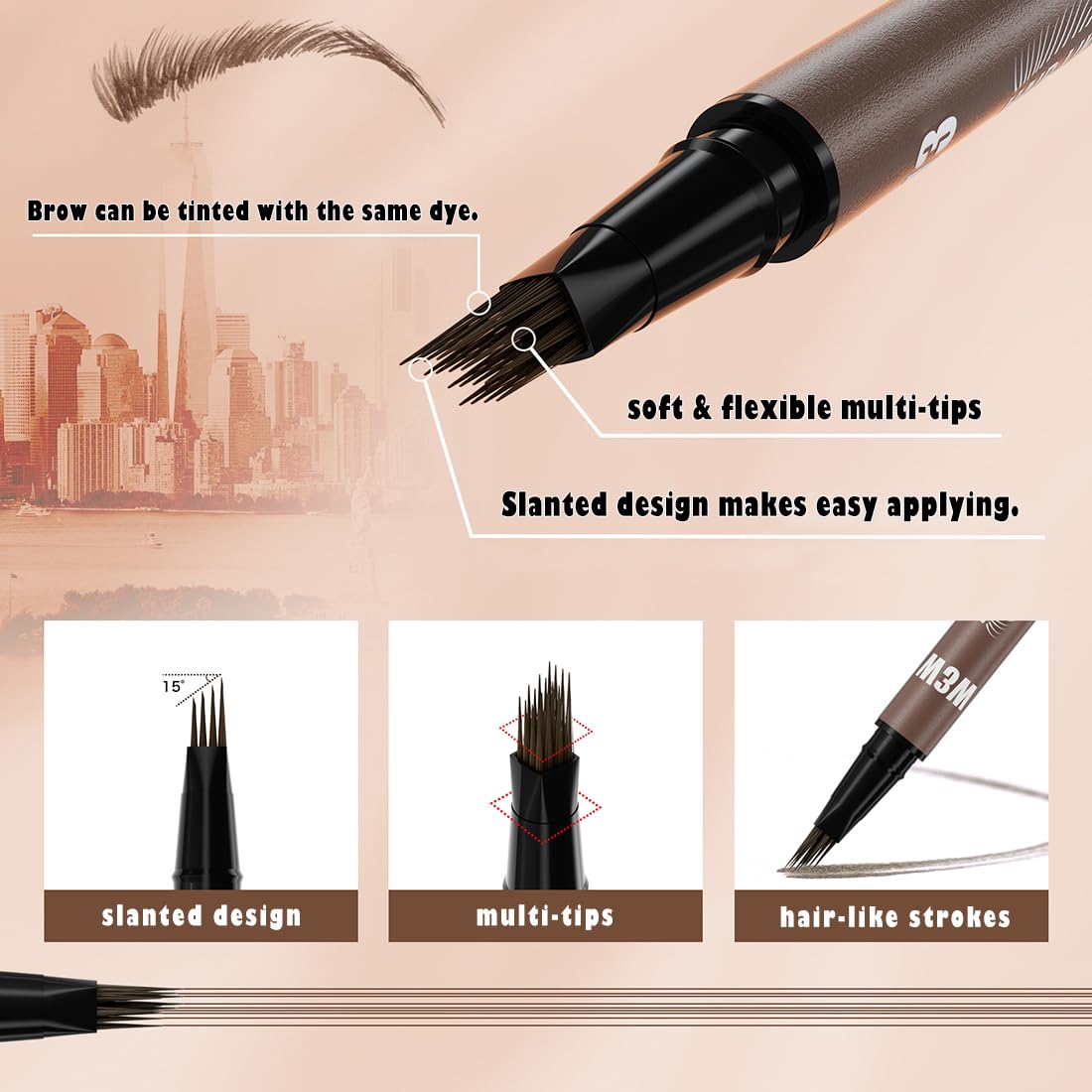 Dual Ended Eyebrow Marker - Microblading Effect Liquid Brow Pen for Natural Hair-Like Strokes | 5 Shades Available, Dark Brown