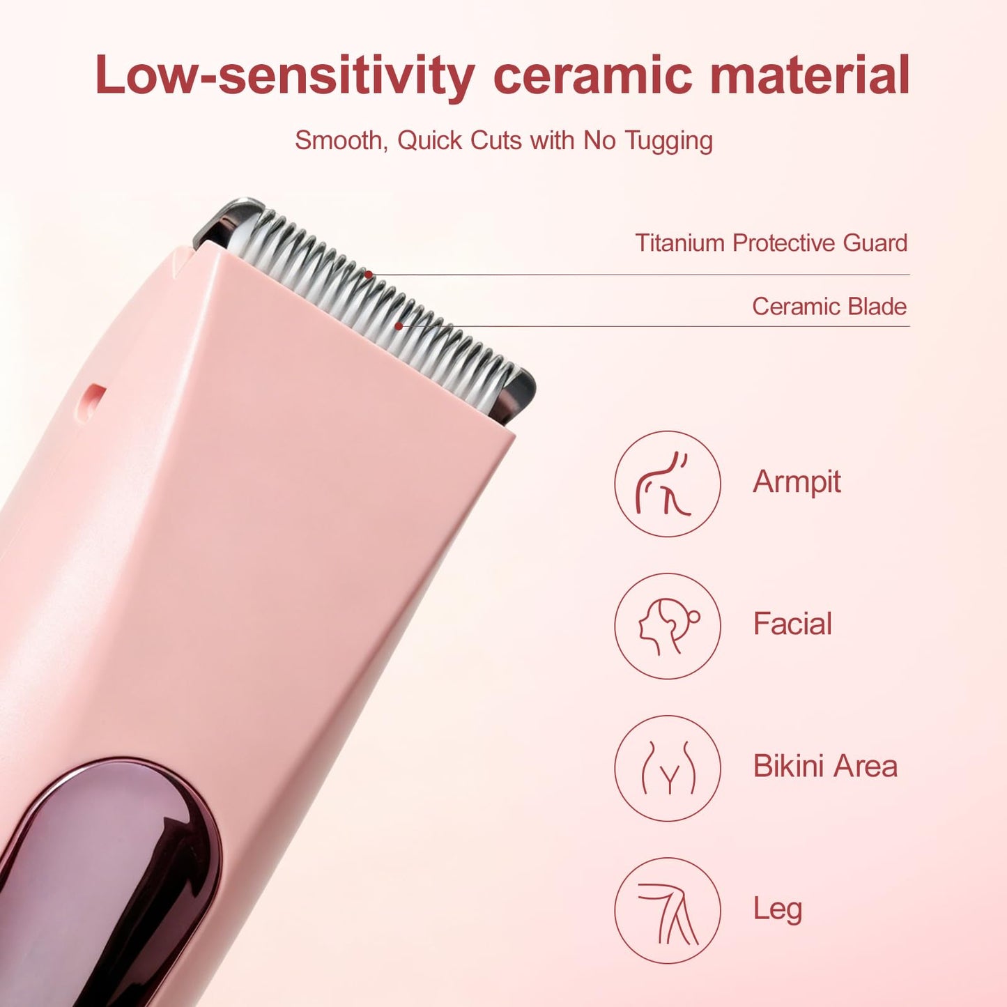 Dual Head Women Bikini Trimmer Quiet Electric Razor for Sensitive Skin IPX7 Waterproof Ceramic Blade LCD Rechargeable Pubic Hair Shaver for Armpit Leg Face (Pink)
