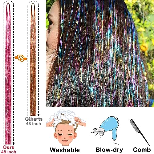 Hair Tinsel Extensions Kit with Tools - 48 Inch, 24 Colors, Easy to Use