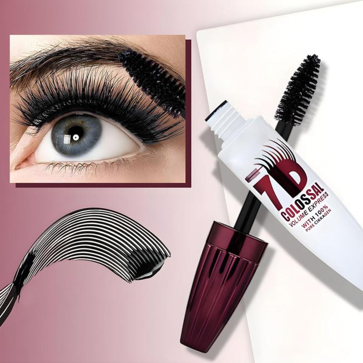 7D Waterproof Volume Mascara - Black Lengthening & Thickening Formula for Softer, Fuller Lashes | Long-Lasting Natural Curl