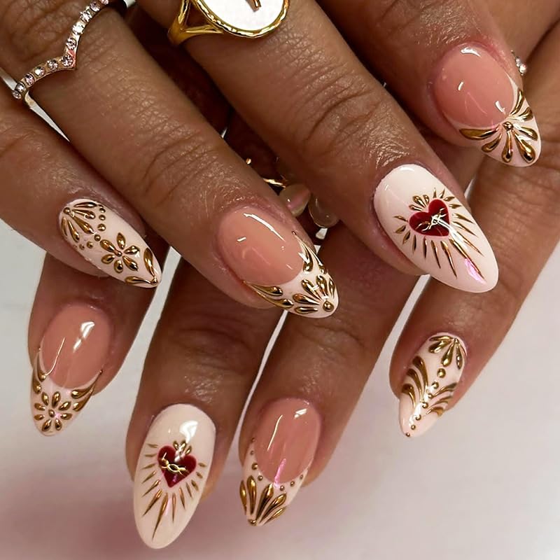 Press On Nails - Short Almond French Tip with Blue 3D Flowers | Glossy Acrylic Beach Designs for Women