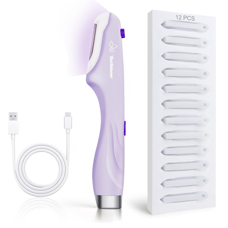 Dermaplane-razor for Women Face,Sonic Dermaplane,Sonic Dermaplaning Tool,Face Shaver Facial Hair Removal & Peach Fuzz Romover + 12 Blades (Purple With Silver Accent)