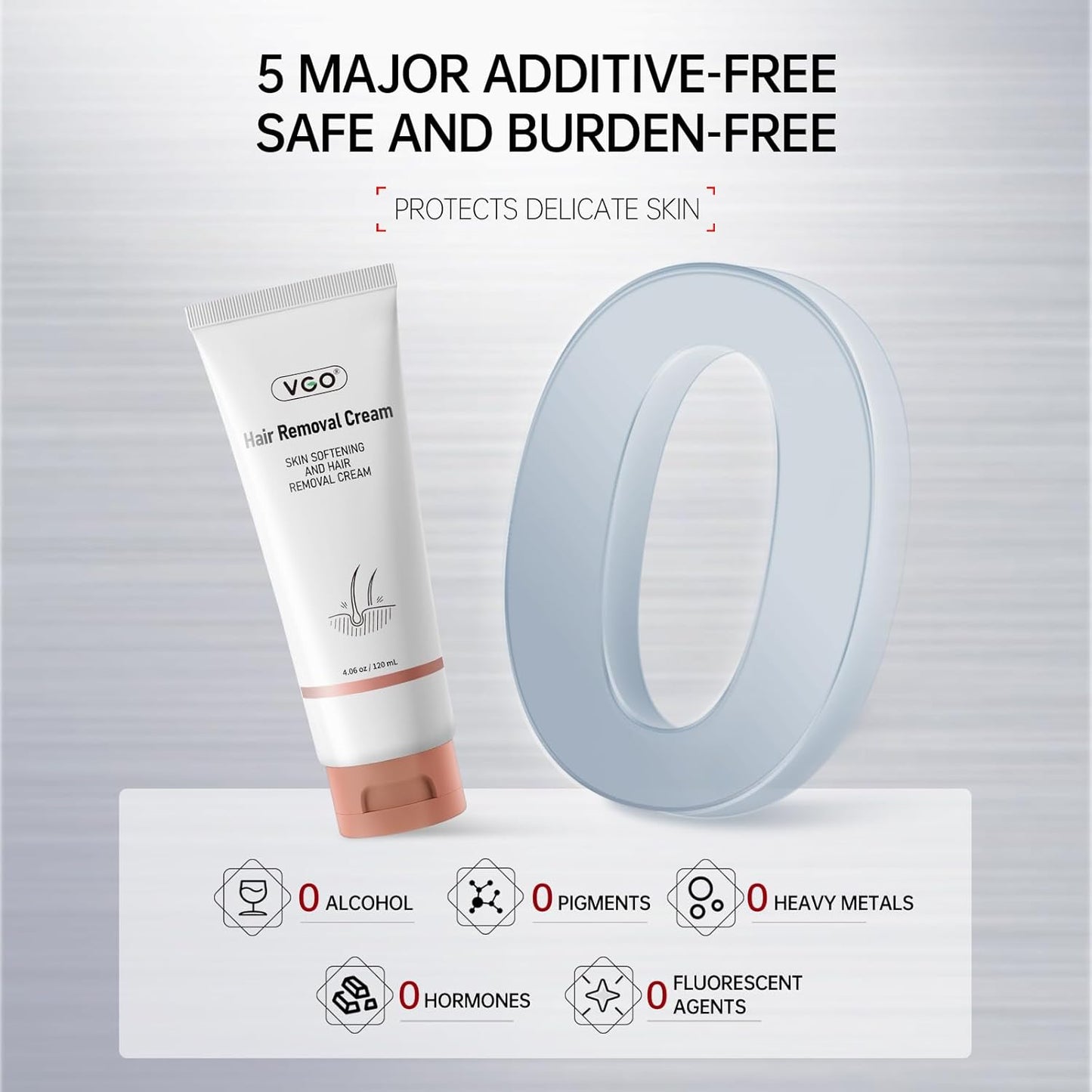 VGO Painless Hair Removal Cream for All Skin Types - 4.06oz with Spatula | Ideal for Body, Back & Legs