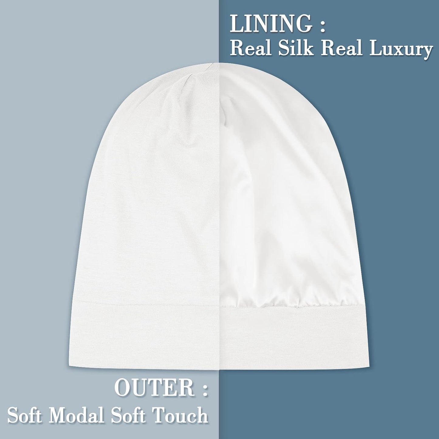 Mulberry Silk Bonnet for Sleeping - Real Silk Sleep Cap for Curly Hair & Braids | White
