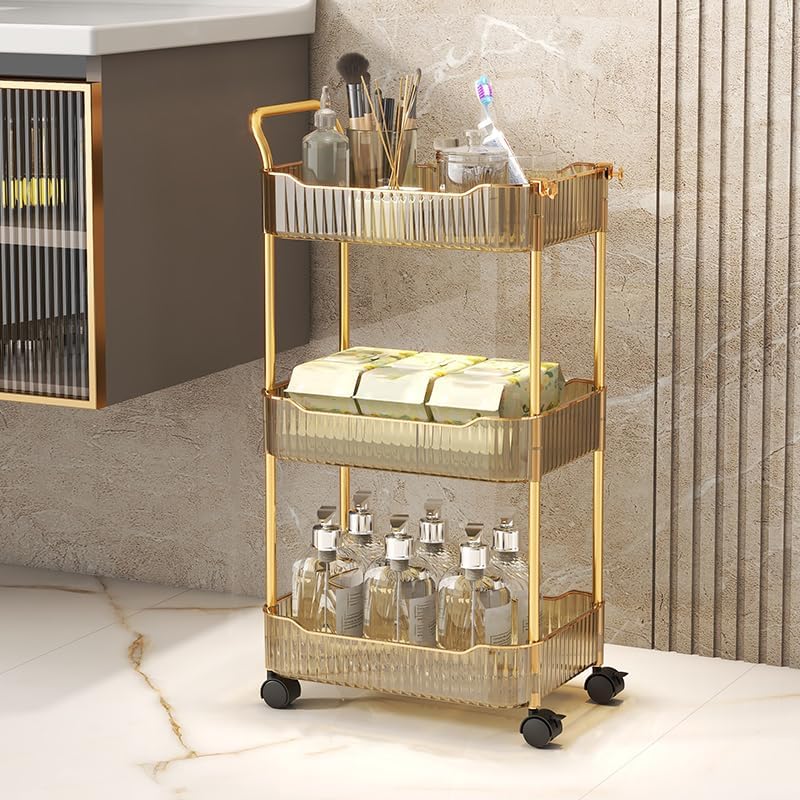Acrylic 3-Tier Rolling Storage Cart - Versatile Organizer for Kitchen, Living Room & Office | Amber, 14''X10''X27''