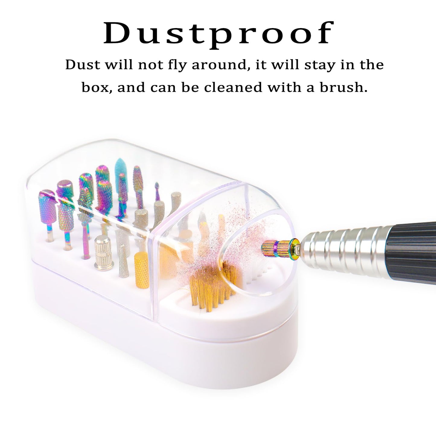 Nail Drill Bits Holder 2 in 1 Nail Drill Bits Cleaning Brush Case, 30 Holes Dustproof Acrylic Nail Drill Holder Storage Box, Nail Drill Bit Holder Stand Displayer Organizer for Home Salon Use (White)