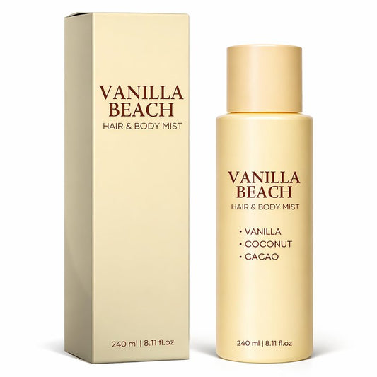 JEXZVR Vanilla Beach Hair and Body Mist - Warm Vanilla Coconut Fragrance Spray, Lightweight Refreshing Mist for Hair & Skin, Long-Lasting Tropical Scent, Summer Beach-Inspired Body Spray - 8.11 fl oz