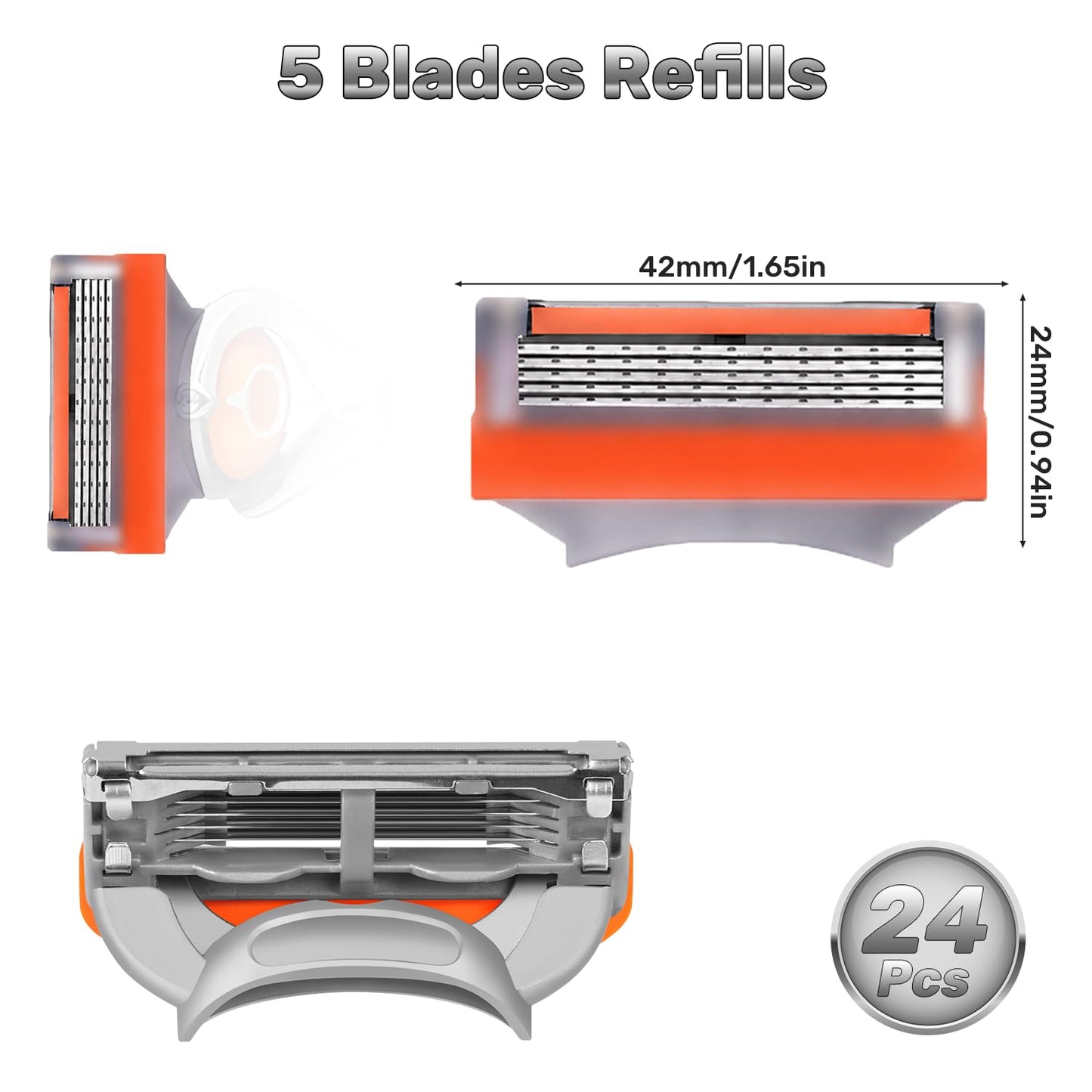 24 Pcs Razor Blade Refills for Men,Compatible with Fus-sion 5 Razor Blades Refills,Disposable Blade Manual Beard Trimmer Safety Replacement Shaver Heads Set
