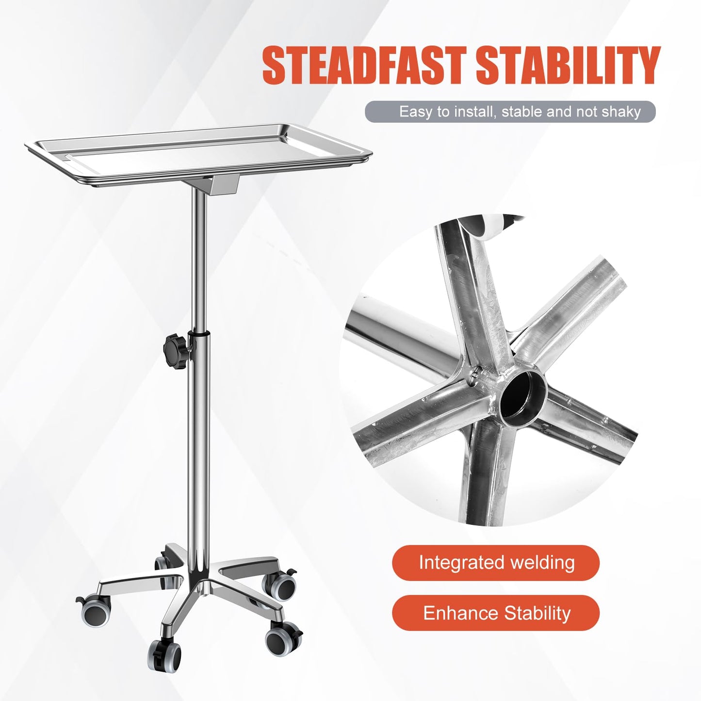 ChoJiah Extra Large Mayo Stand Rolling Salon Tray on Wheels Hairstylist Tray Heavy Duty Tattoo Tray, Ideal Use for for Hair Salon Dental Hairstylist Cart