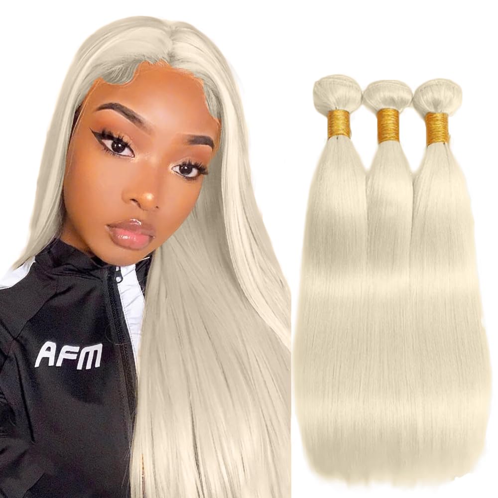 20 22 24 Inch #88 Platinum Blonde Bundles Human Hair Straight Bundles Blonde Color Straight 3 Bundles 50g/Bundle Unprocessed Brazilian Virgin Weave Hair Extensions for Black Women