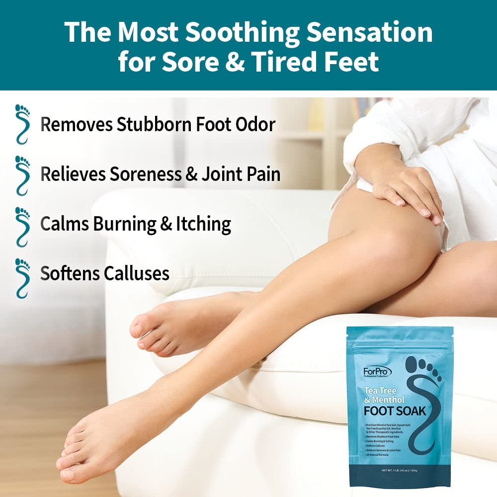 Tea Tree Oil Foot Soak | Epsom Salt & Menthol for Athletes Foot, Odor & Calluses - 3 Pack, 16oz