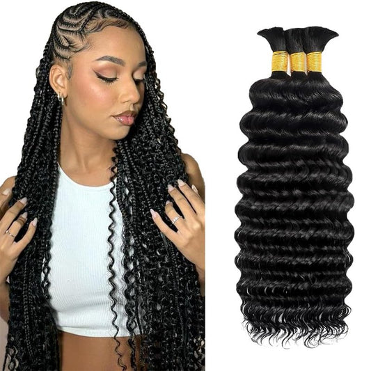 613 Blonde Human Braiding Hair 24 24 24 Inch 150g 3 Bundles Brazilian Virgin Hair Blonde Deep Wave Bulk Bohemian Color 613 Braids