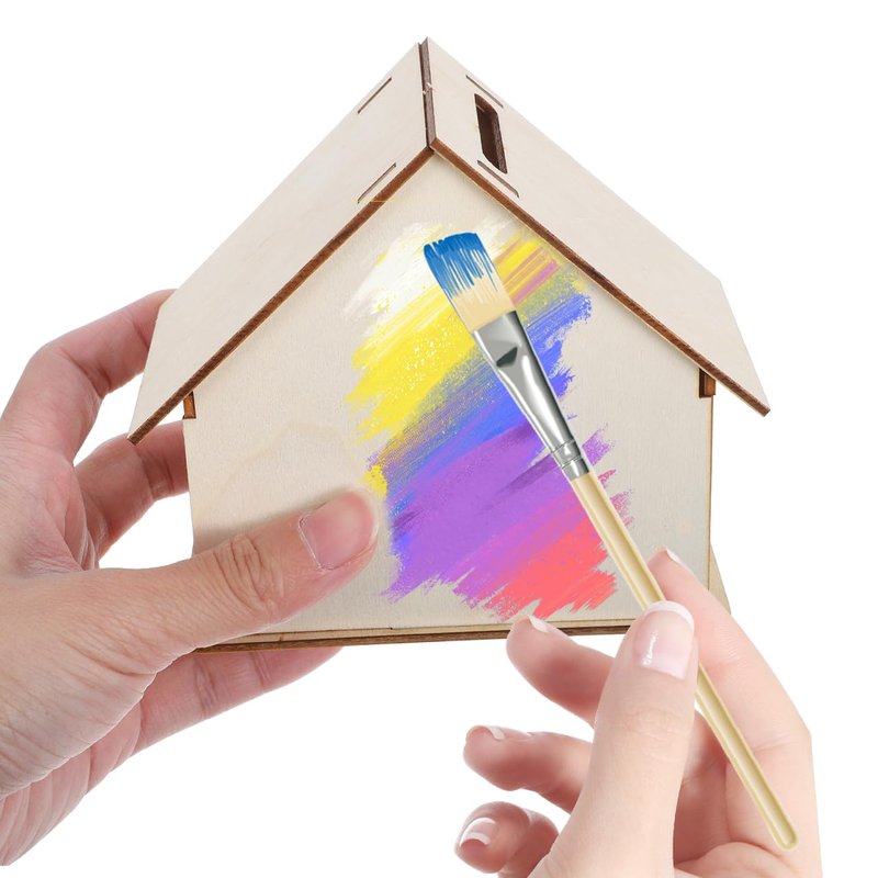 Angoily 15-Piece DIY Wooden House Piggy Bank Set Unfinished Wood Coin Bank for Kids Craft Painting Savings Container 4.13X6.49X3.93In