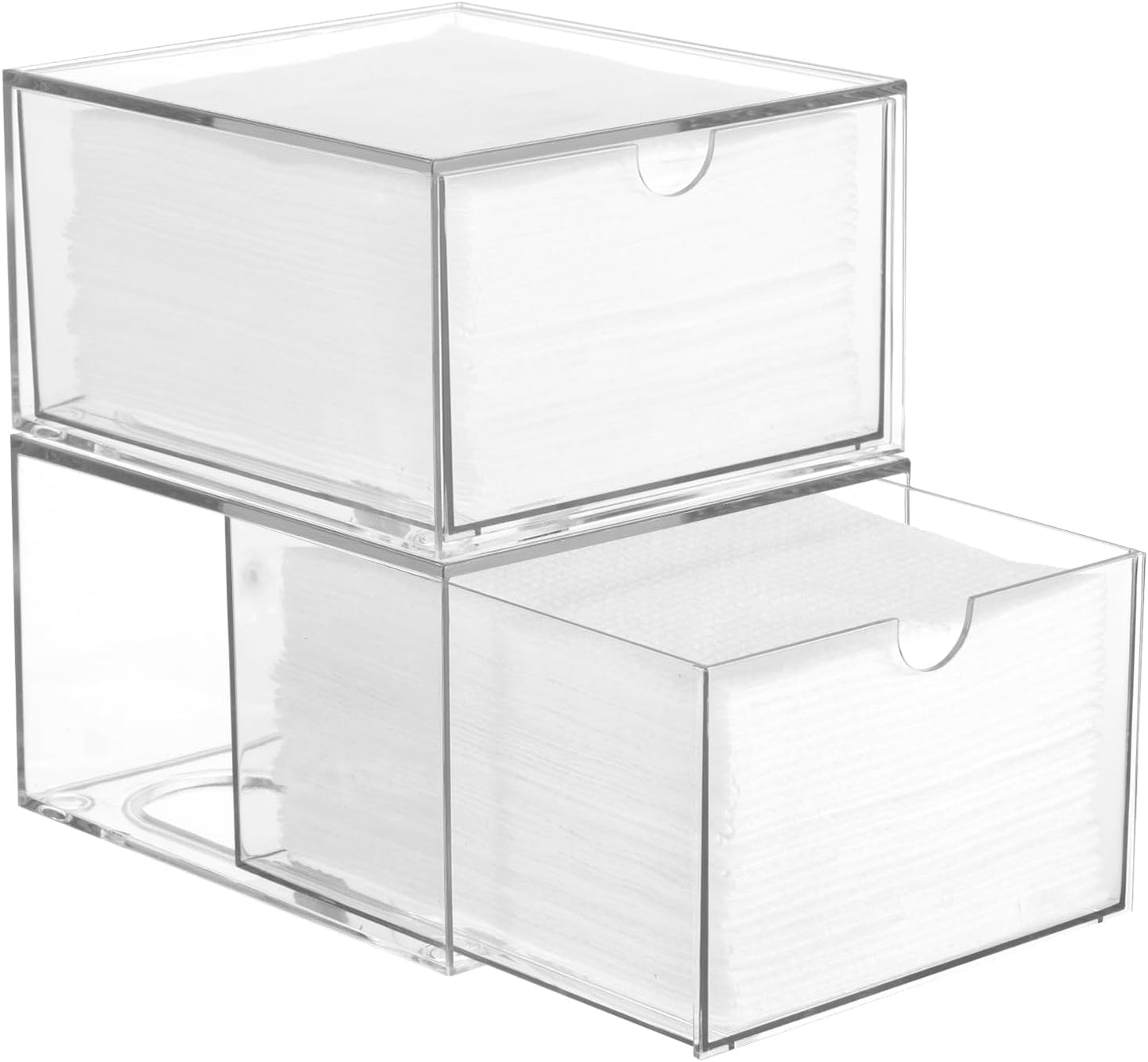 Disposable Face Towel Holder - Stackable Clear Makeup Organizer with Drawer for Vanity | Bathroom Storage Solution
