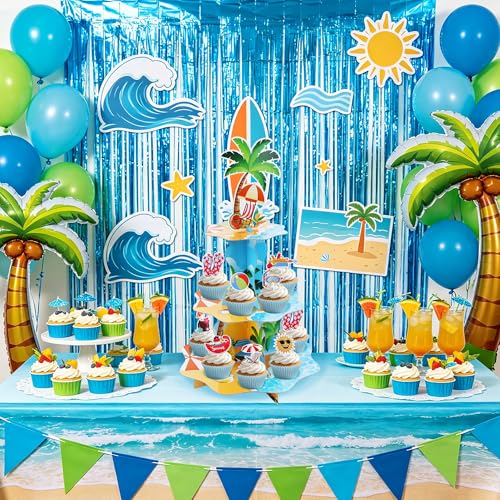 3-Tier Hawaiian Cupcake Stand with 24 Tropical Toppers