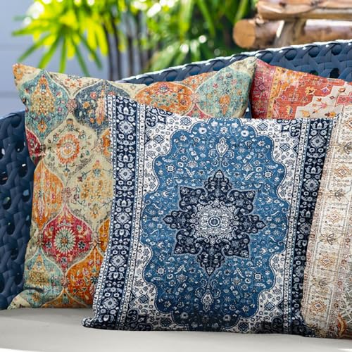 Boho Throw Pillow Covers 16x16 Inch Set of 2 - Soft Decorative Cushion Cases