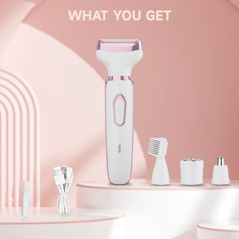 Electric Razors Shaver for Women Painless 4 in1 Women Shaver Cordless Rechargeable Facial Eyebrow Razors & Nose Hair Trimmer Lips Body Bikini Trimmer for Womens Grooming Kit 3028 White