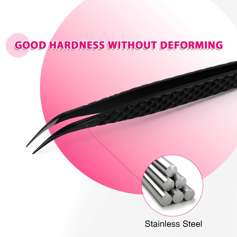 TDANCE Lash Tweezers for Eyelash Extensions, Diamond Grip Isolation Fiber Tip Lash Tweezers, Stainless Steel Lash Extension Tweezers(Black-06)