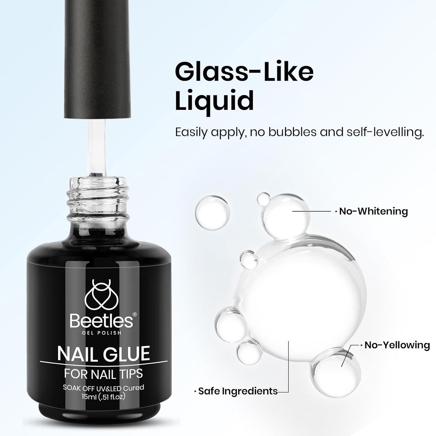 Beetles Gel Polish - 9 in 1 Nail Glue with Strong Brush Applicator | 0.5 Fl Oz for False Nails & Rhinestones