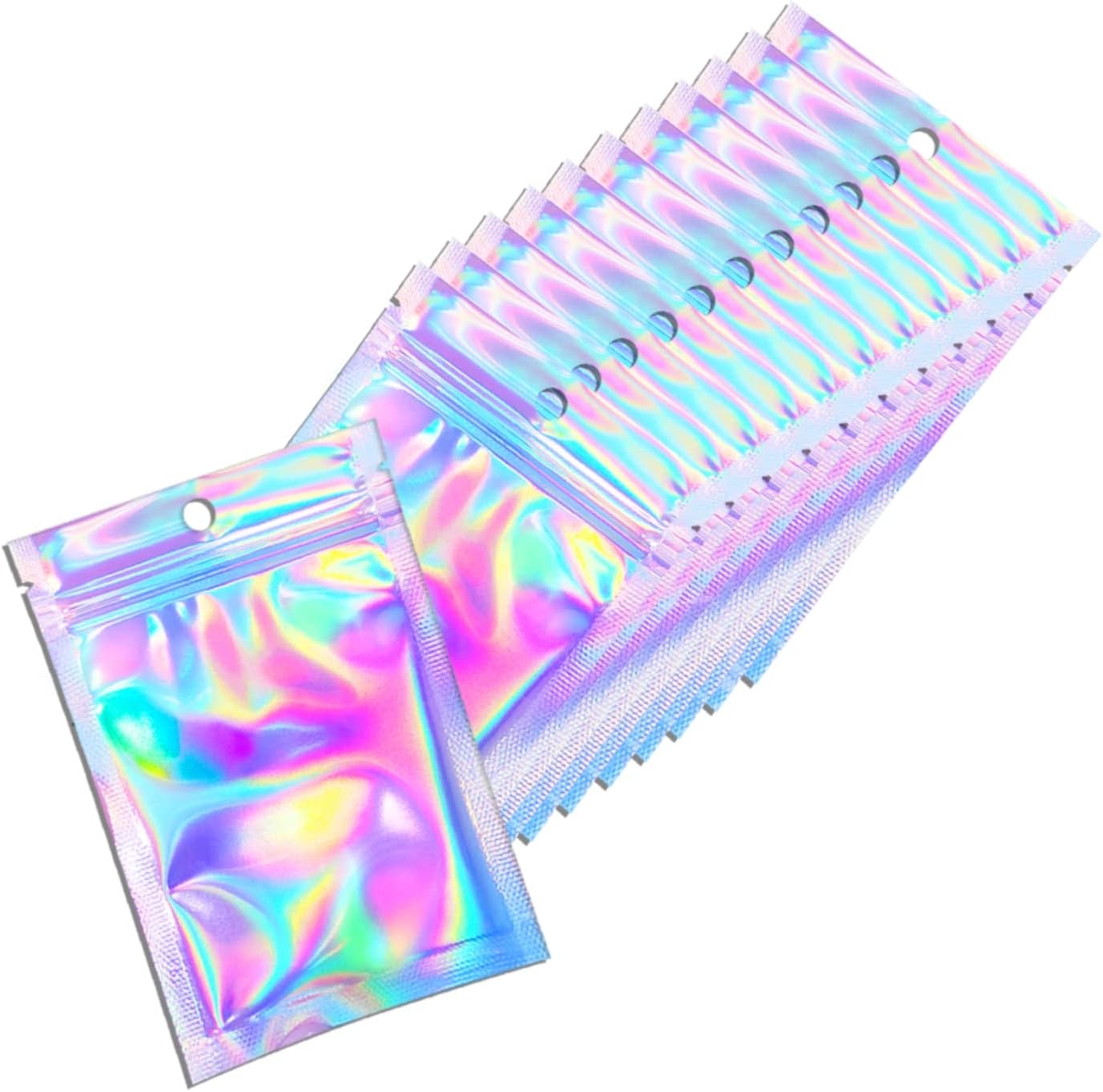 Trunple Smell Proof Bags - Resealable Mylar Foil Pouches for Food Storage | Holographic Color, 50 Pcs, 5.5x8 Inch