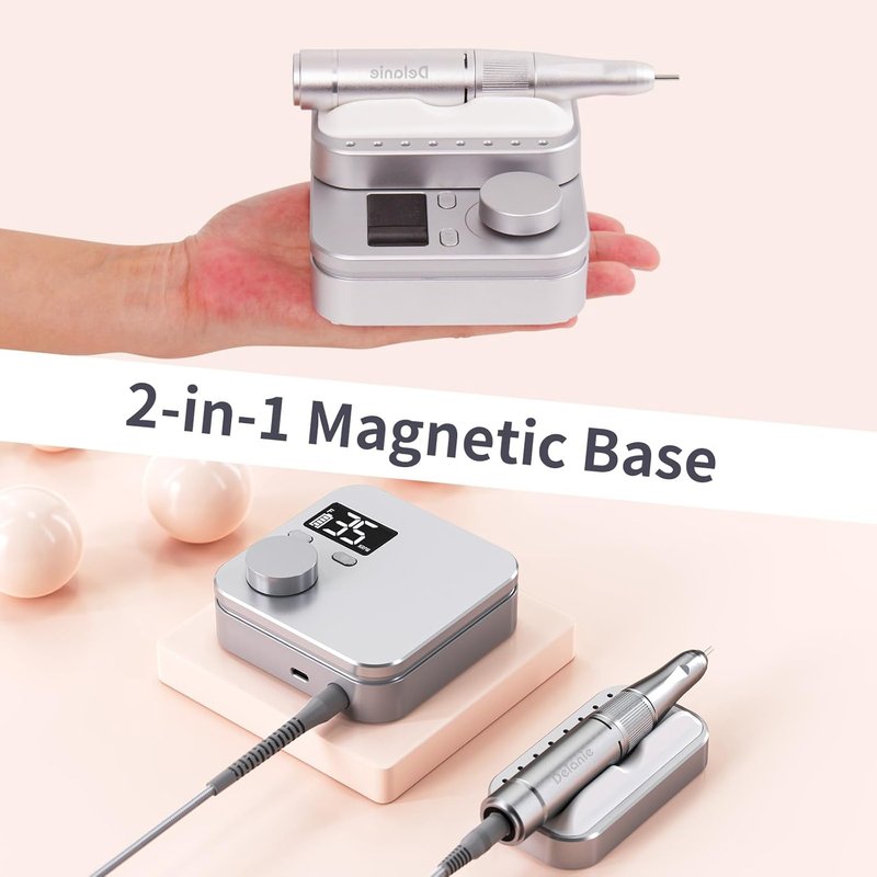Electric Nail Drill Machine - 35000 RPM E File for Professional Nail Care | Rechargeable with Magnetic Handpiece Holder & 7 Bits