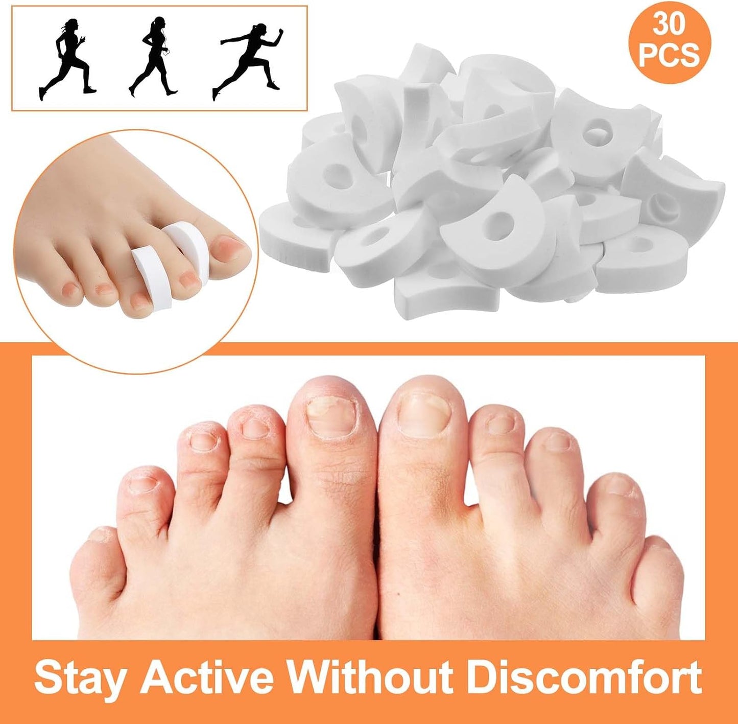 Toe Spacers - 30 Pcs Foam Toe Separators for Pain Relief | Soft & Breathable Corrector for Corns & Hammer Toes