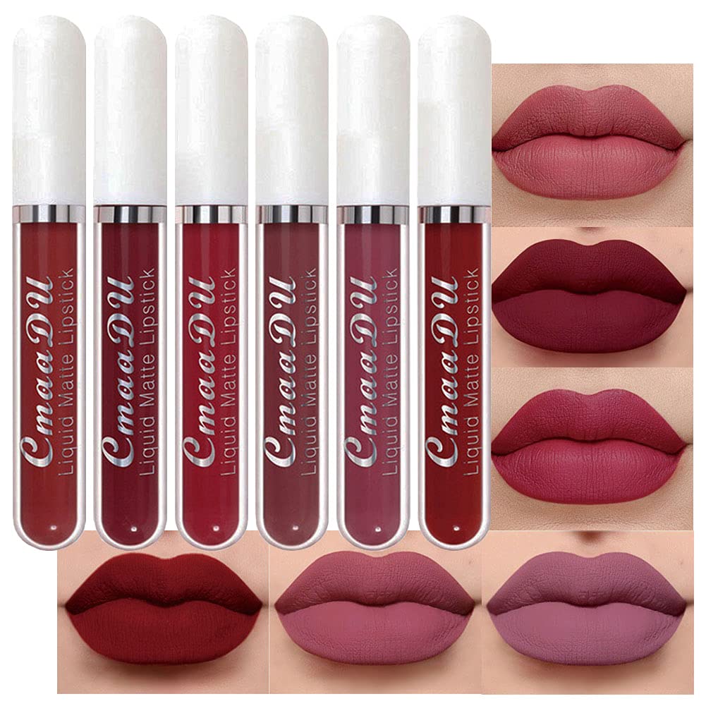 Matte Lipstick Set - 10Pcs Long-Lasting Liquid Lip Color for Black Women | Dark Ruby, Mauve, Plum & More