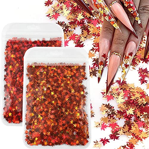 HANSAMU Maple Leaf Glitter Nail Art Sequins for Fall Manicure DIY Decorations