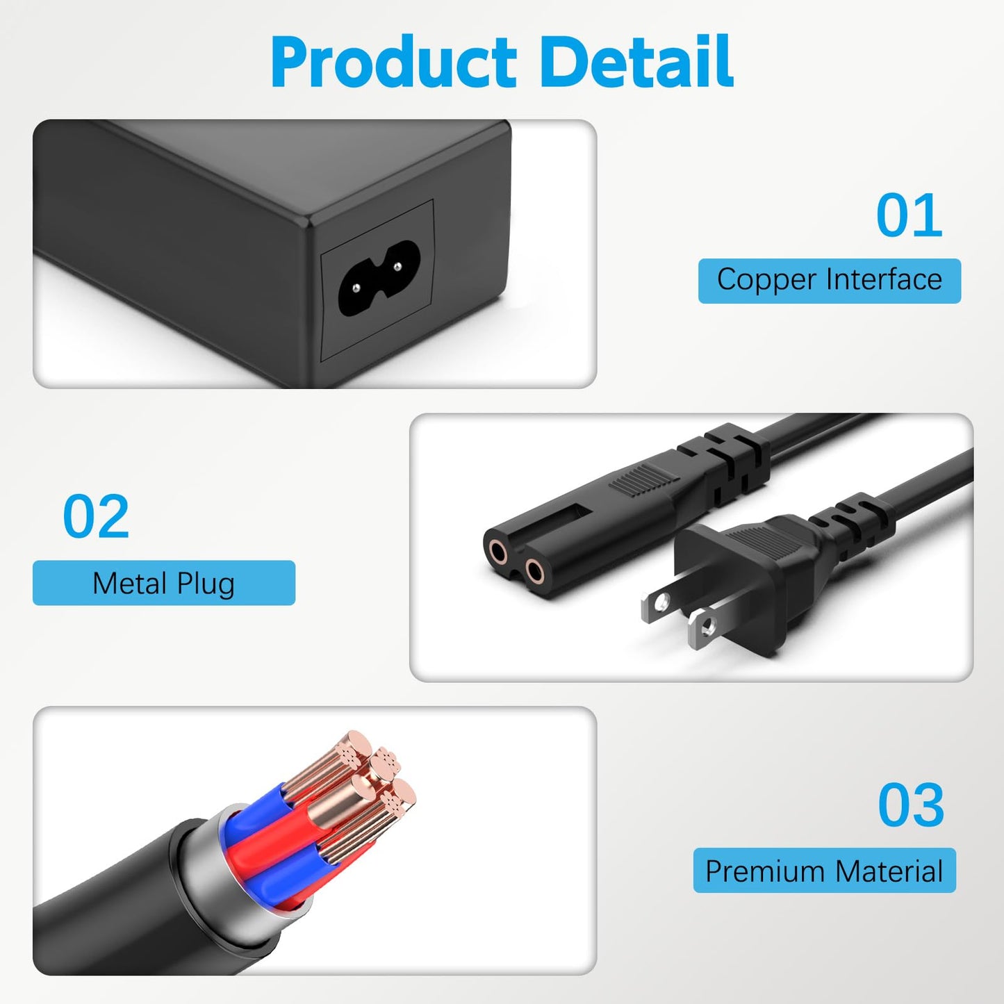 DC 12V Power Cord Compatible with AOC Monitor 16" 20" 22" 23" 24" 27"; E1659FWU, E2043FK, E2243FW, E2243FWK, E2343FK, LM520, LM720, LM729, LM800, LM914 Replacement Power Supply Cord