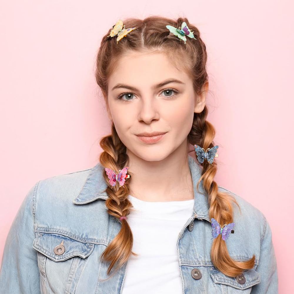 TODDER 12 PCS Glitter Butterfly Hair Clips, Sparkly Fairy Y2k Hair Clips for Women and Girls Butterfly Hair Accessories for Themed Party, Prom, Birthday, Wedding and Back to School