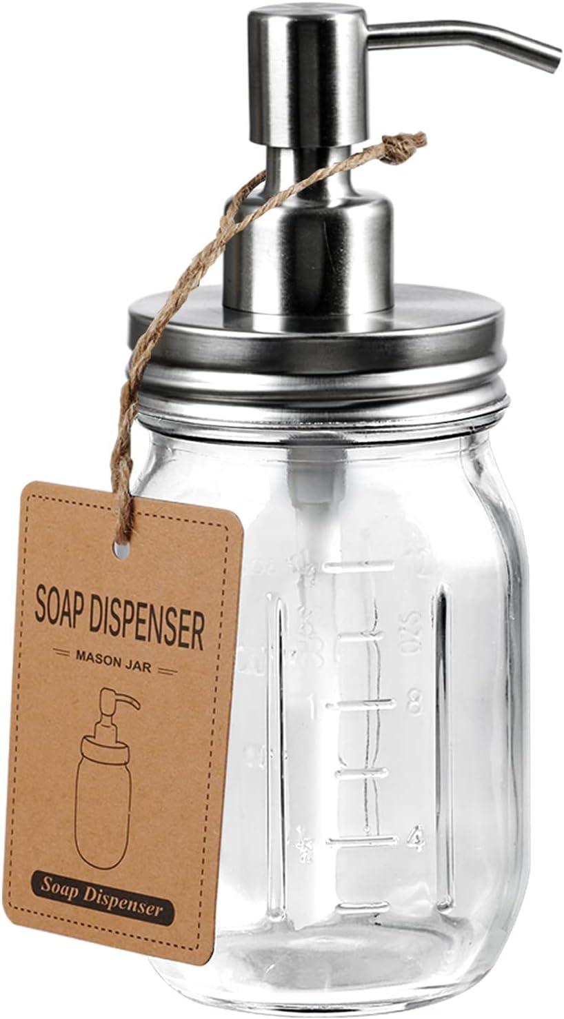 Mason Jar Liquid Soap Dispenser - 16oz Refillable Glass Pump | Black 2 Pack for Kitchen & Bathroom Decor