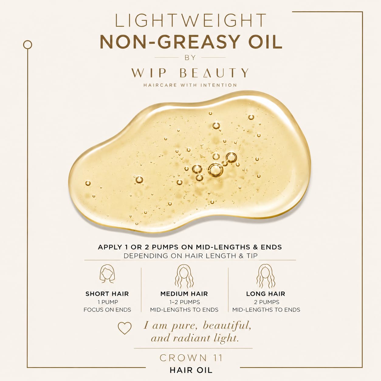 Wip Hair Oil - Crown 11 Argan Infused Hair Oil - Hair Heat Protectant Oil for Frizz Control - Adds Shine and Smooths Split Ends - Color Safe Formula - Paraben, Phthalate and Sulfate Free - 100ml