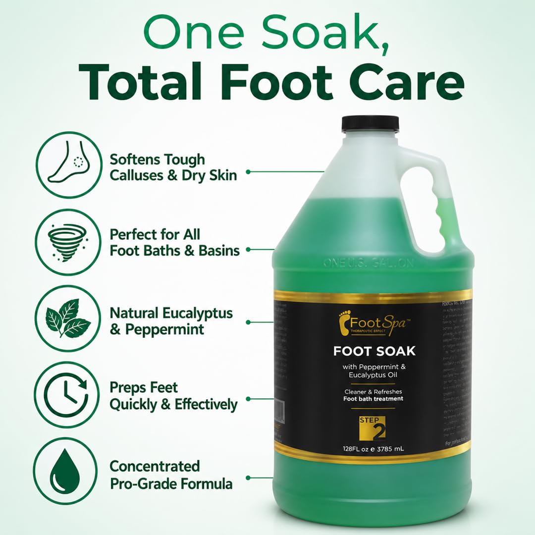 FOOT SPA - Foot Soak - Cleanses, Softens, and Refreshes - Made With Eucalyptus & Peppermint Oil - 128 Oz Gallon - Bulk, Refill Gallon