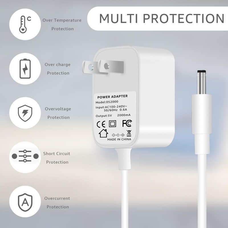 5V2A Charger Power Cord Suitable for Aura Carver AF100 AF900 SR-A30502000U2, White Wire Length 5 Feet (1Pack)