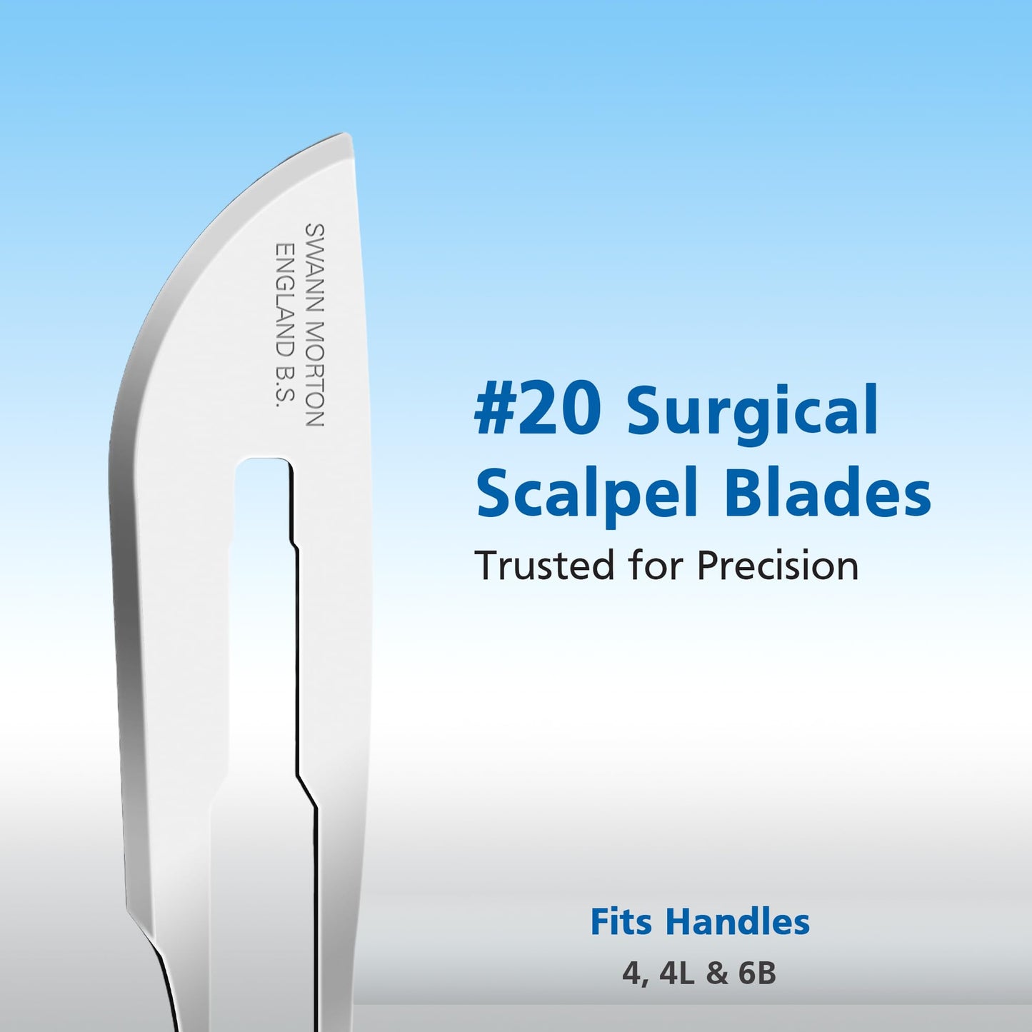 Swann Morton Surgical Scalpel Blade #20 - Professional Grade Tools for Surgeons and Veterinarians, Sterile for Medical Use, Carbon Steel - Individually Wrapped, Box of 100