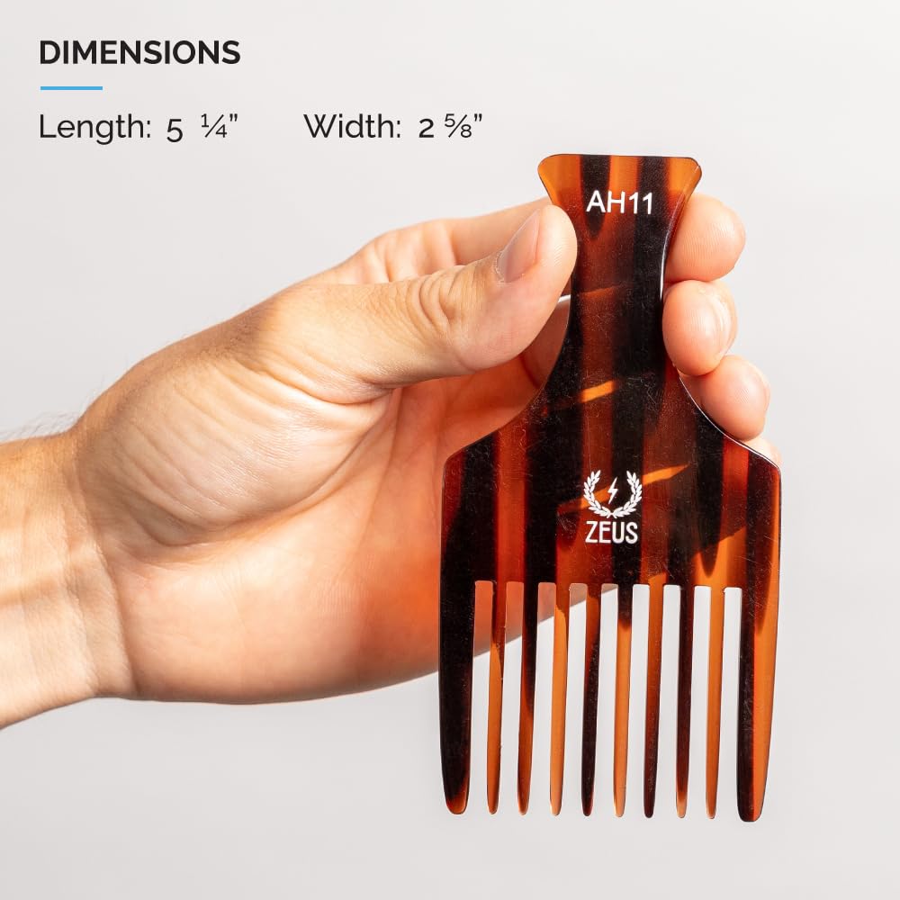 ZEUS Afro Hair Pick for Men, Large Wide-Tooth Detangling Comb for Curly Hair, Beards, Natural & Textured Styles (5.25”) AH11
