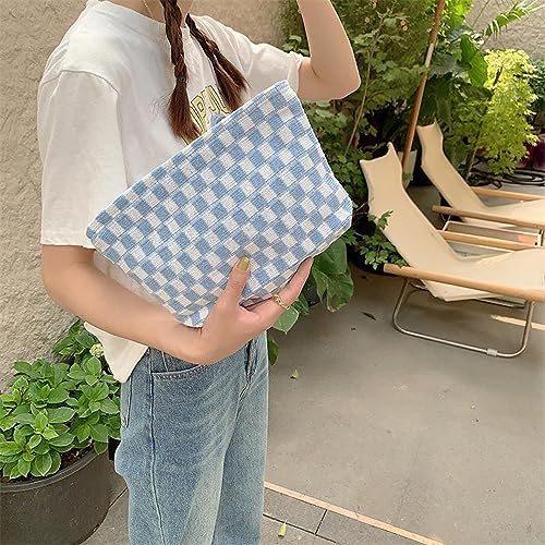 Dalulu Green & White Y2K Checkered Makeup Bag - Large Capacity Travel Organizer