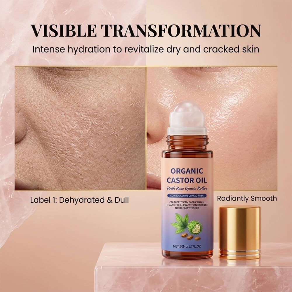 Organic Castor Oil - 100% Cold Pressed Moisturizing Oil for Skin, Brows & Lashes | 1.7oz