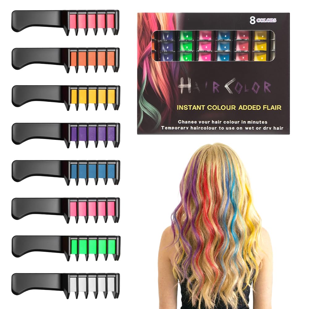 Festive Fun Hair Chalk Combs - 12 Washable Temporary Hair Dye for Girls & Women | Perfect for Parties & Creative DIY