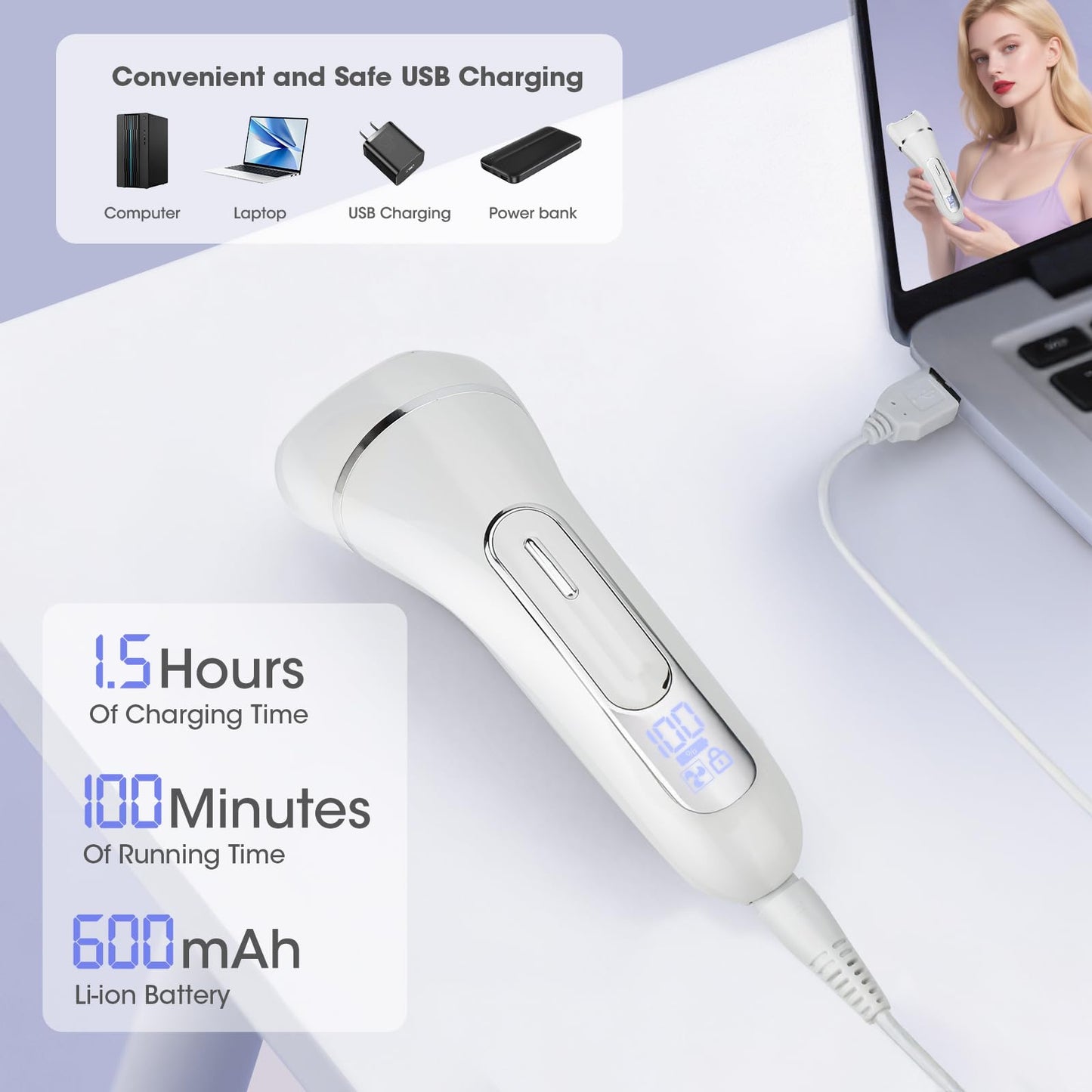 Qreeyx Epilator for Women, 7 in 1 Epilator Hair Removal for Women, Shaver, Bikini, Face Razor, Facial Brush, Face Massage and Body Exfoliator, Waterproof Painless Lady Shaver (White 227)