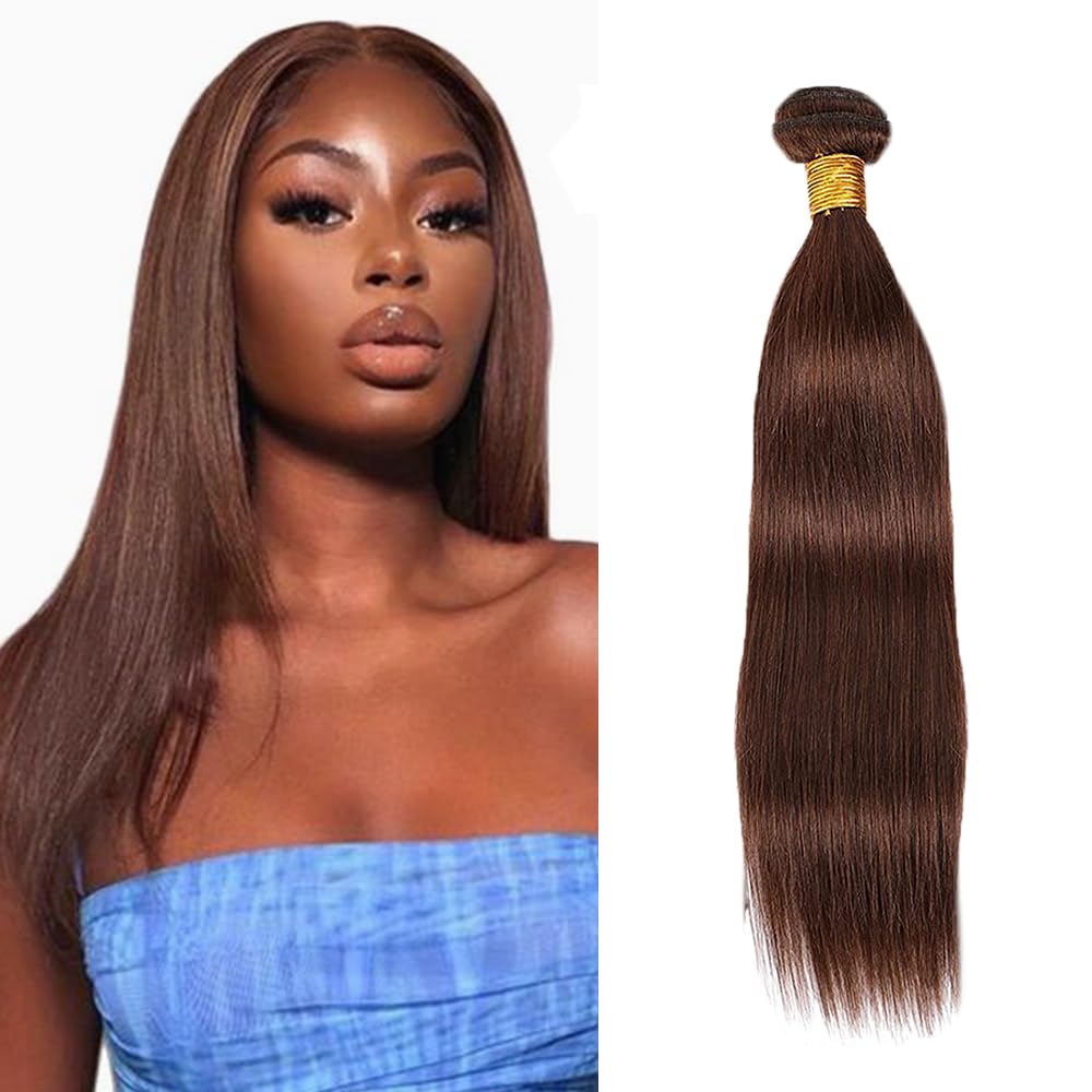 #4 Brown Bundles Human Hair Straight Bundles 22 Inch Chocolate Straight Bundles Unprocessed Brazilian Virgin Hair 1 Bundle 50 Gram Per Bundle Deals Quick Weave Hair Extensions For Woman