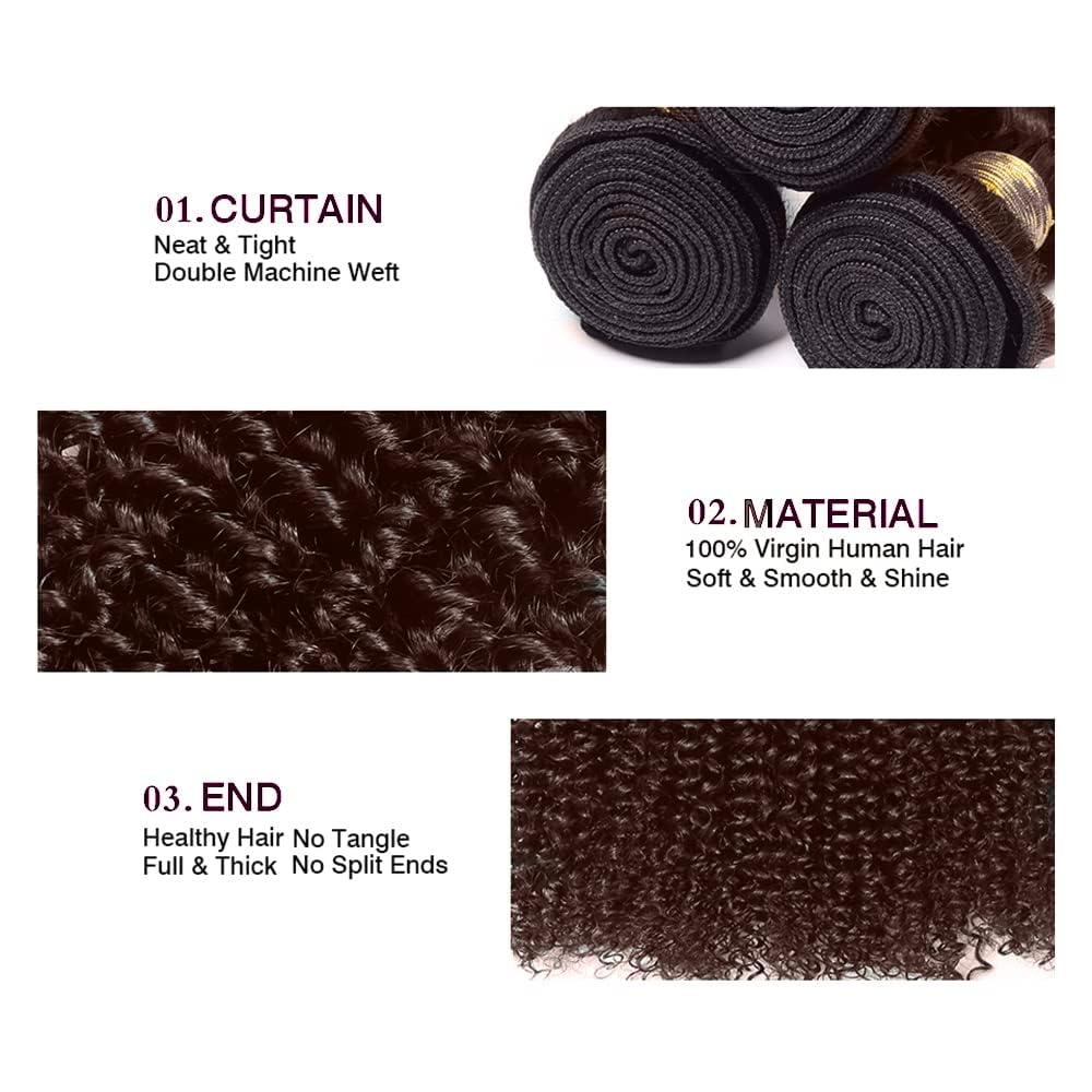 #4 Brown Human Hair Bundle Chocolate Brown Kinky Curly Bundles 20 22 24 inch 10A 100% Unprocessed Brazilian Virgin Hair 3 Bundles Color #4 150g