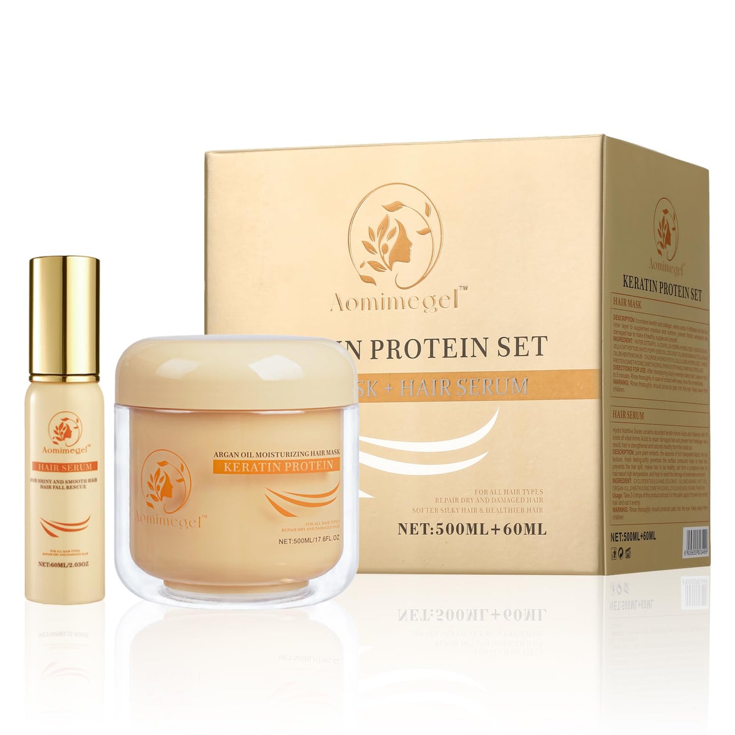 Aomimegel Hair Mask Argan Oil Set Deep Repair Conditioning Collagen Hair Treatment for Dry and Damaged Hair All Hair Types 16.9 fl oz + 2 fl oz