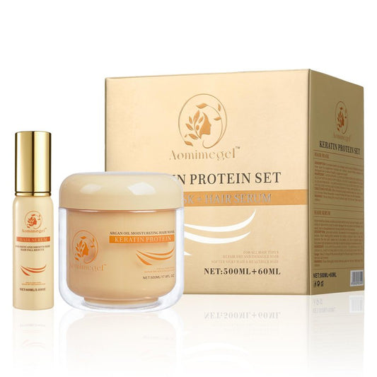 Aomimegel Hair Mask Argan Oil Set Deep Repair Conditioning Collagen Hair Treatment for Dry and Damaged Hair All Hair Types 16.9 fl oz + 2 fl oz